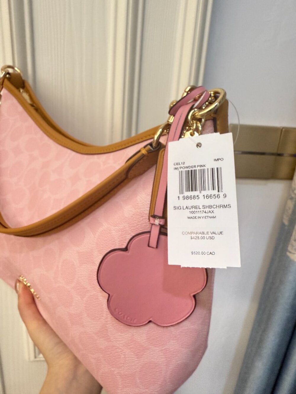 NWT Coach Gold/Powder Pink Laurel Shoulder Bag With Charms CEL12 - Picture 5 of 8